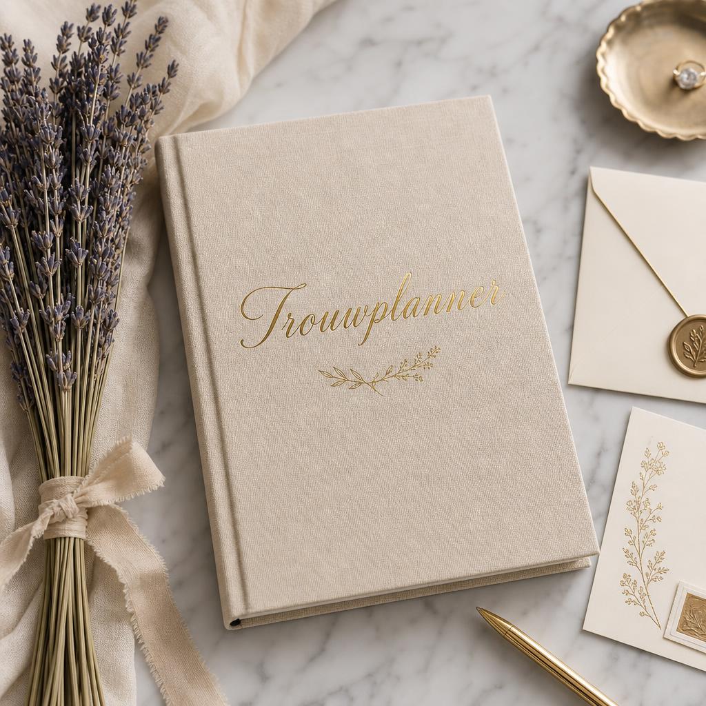 Prestige trouwplanner van 111 pagina's met taupe en gouden styling