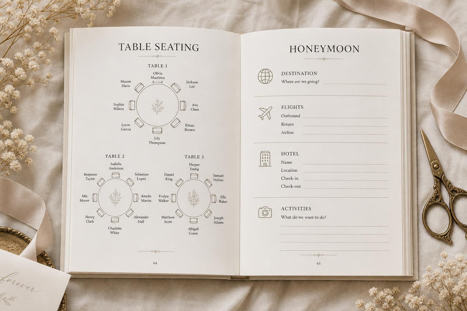 Seating Chart & Honeymoon Planner